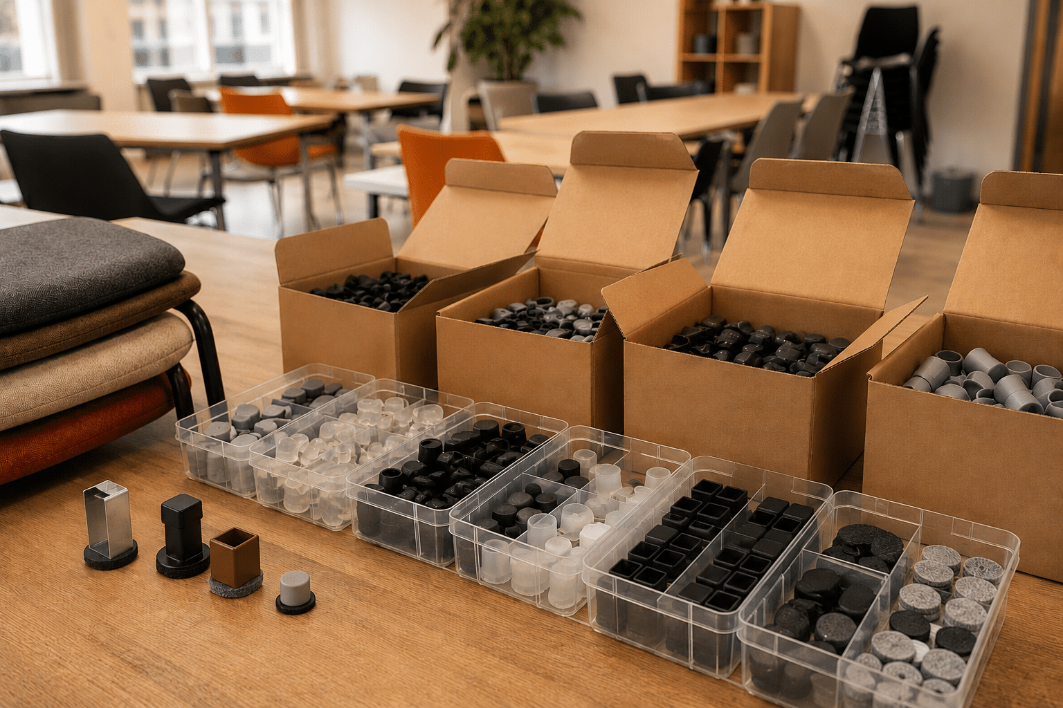 Bulkbestelling stoelpootdoppen en vloerglijders voor scholen