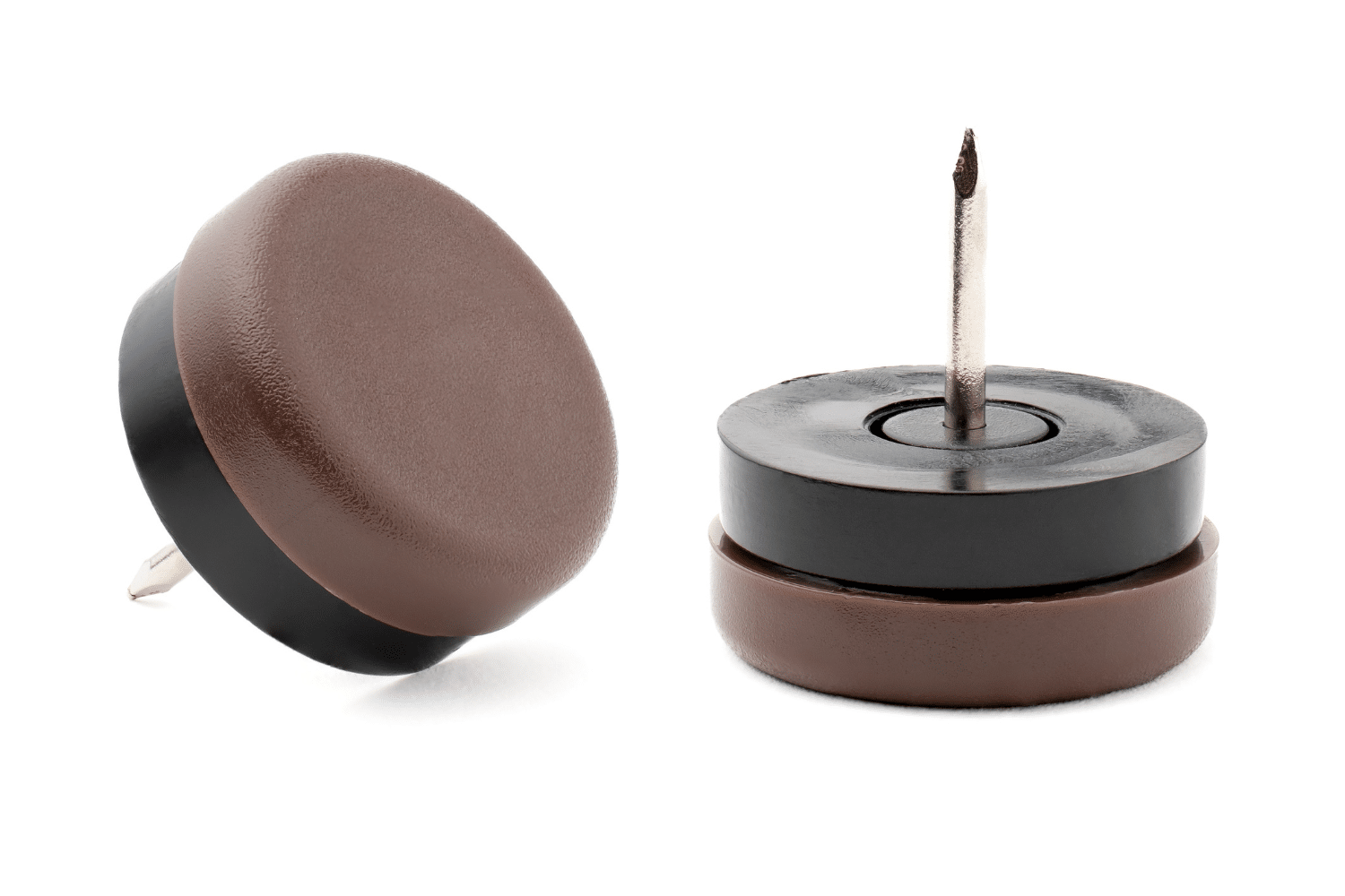 Glijnagel rond van kunststof met geluidsdemping - Stoeldopshop.nl - Kleur bruin