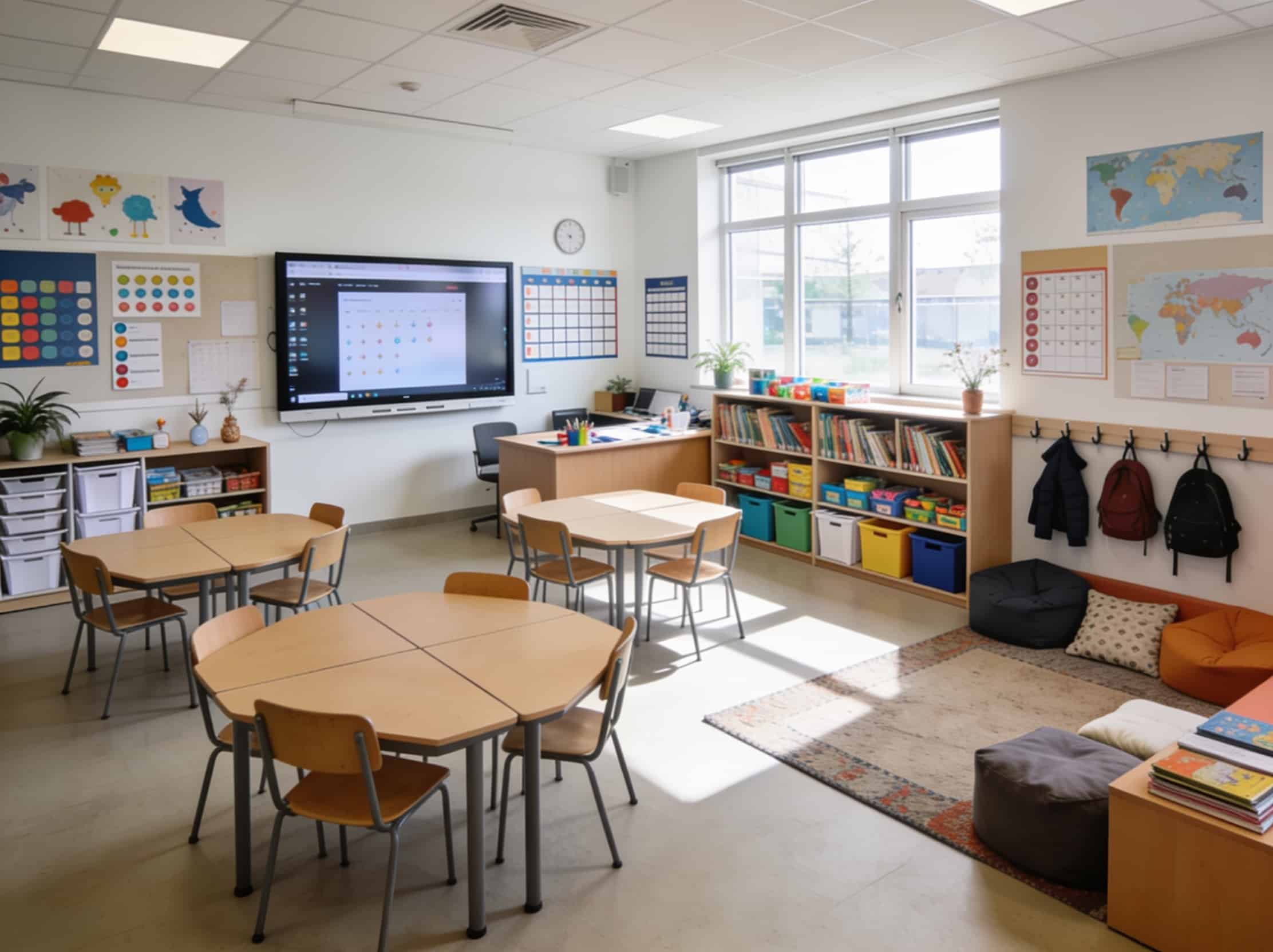 Stoelpootdoppen in een basisschool lokaal